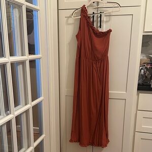 Rust Terracotta Boho Chic One-Shoulder Summer Dress Size Medium